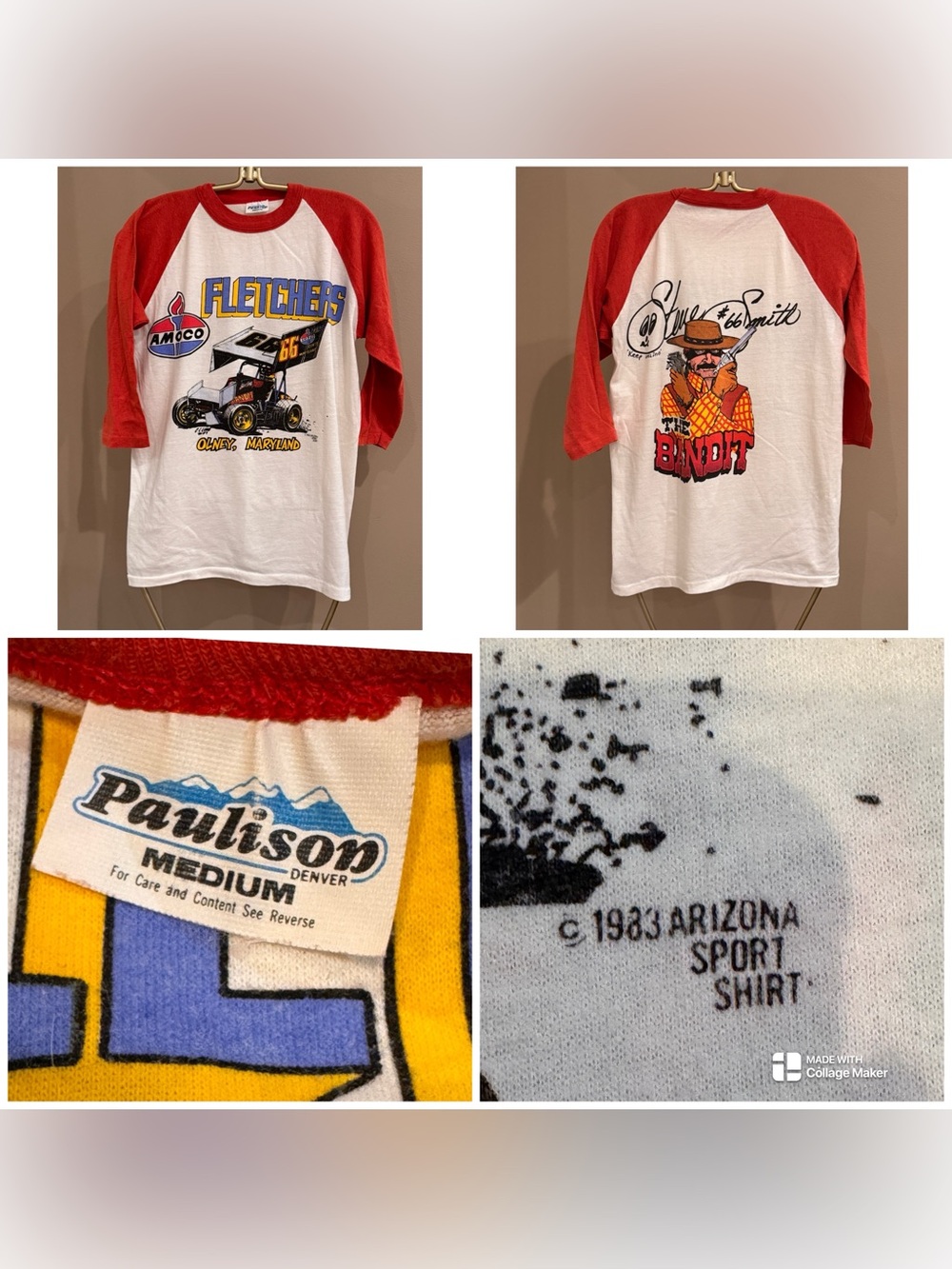 Vtg 83 raglan racing tee sprint car driver Steve Smith  "The Bandit."